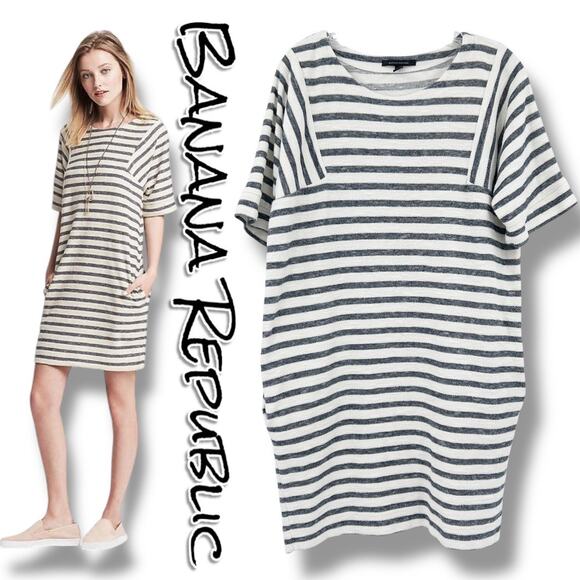 Banana Republic Dresses & Skirts - Banana Republic Striped Shift Dress Short Sleeve Pockets Casual Womens Size Med